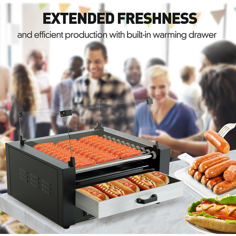 Kcourh 1700W Commercial Electric 30 Hot Dog 11 Roller Grill Cooker